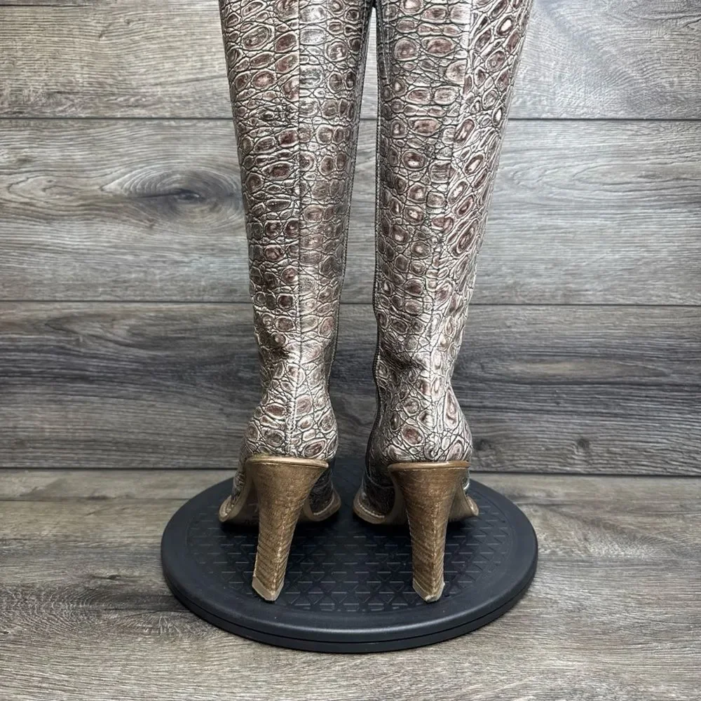 Vintage Destroy Women Sz 9-9.5  Snakeskin Tooled Leather Pointed High Heel Boots
